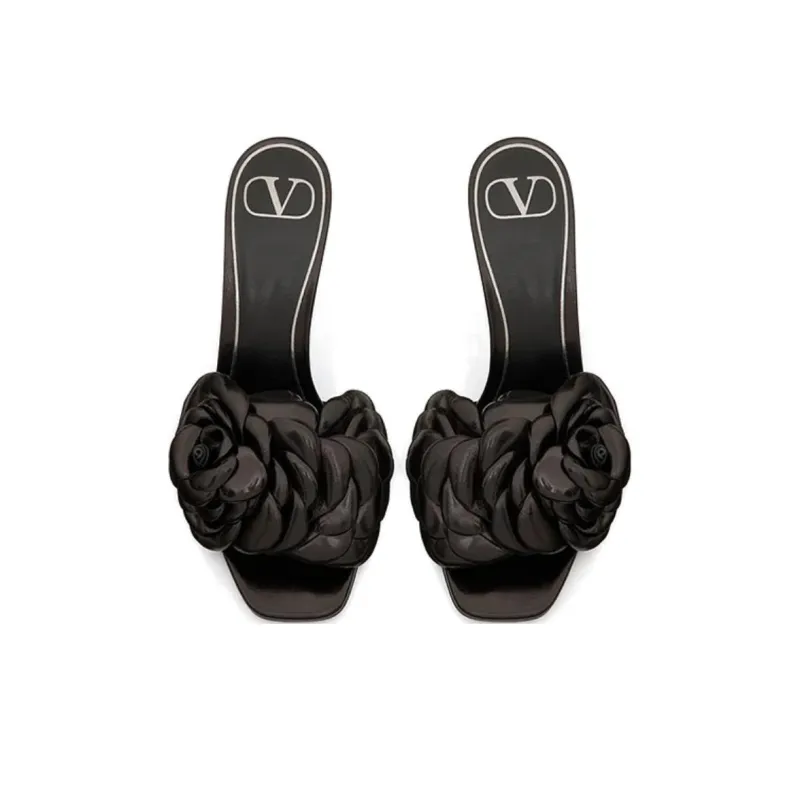 Valentino Atelier Slim Heel Slide Slippers Women's Black-3