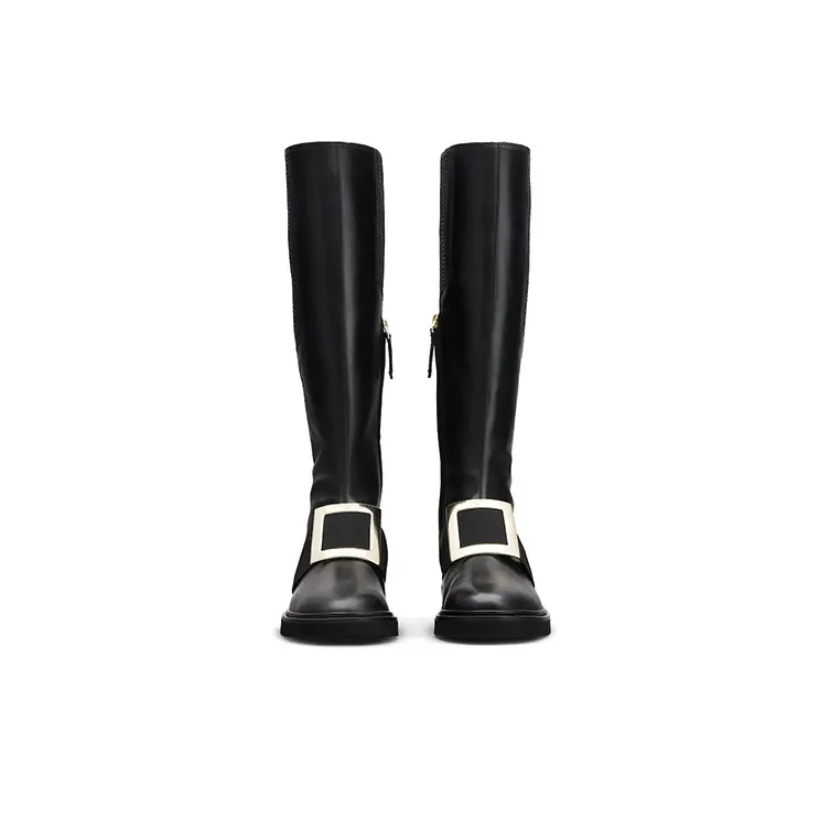 Roger Vivier Viv' Rangers Knee high Boots Artistic Style Thermal Platform Metal Buckle Women's Black-2