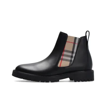 Burberry Vintage Check Leather Chelsea Boot Black Beige Women's