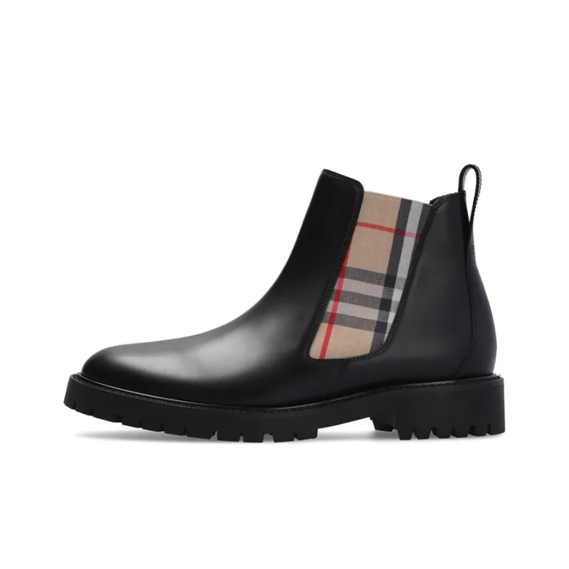 Burberry Vintage Check Leather Chelsea Boot Black Beige Women's-0