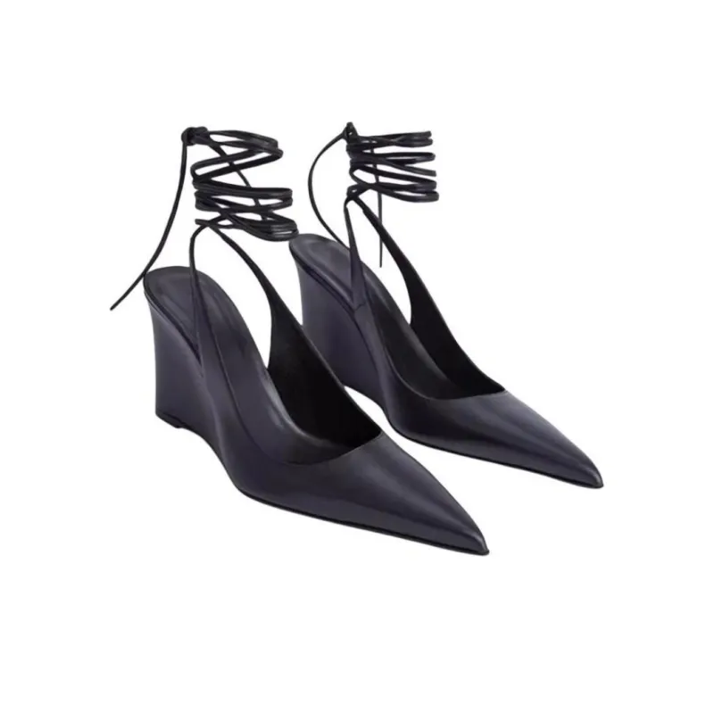 By Far Vaughn Wedge Heel High Heels 10cm Women's Black-3