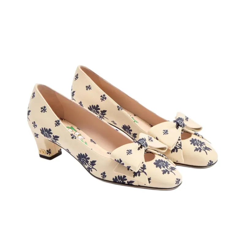 Valentino Bowow Spool Heel High Heels 4.5cm Women's Beige-2