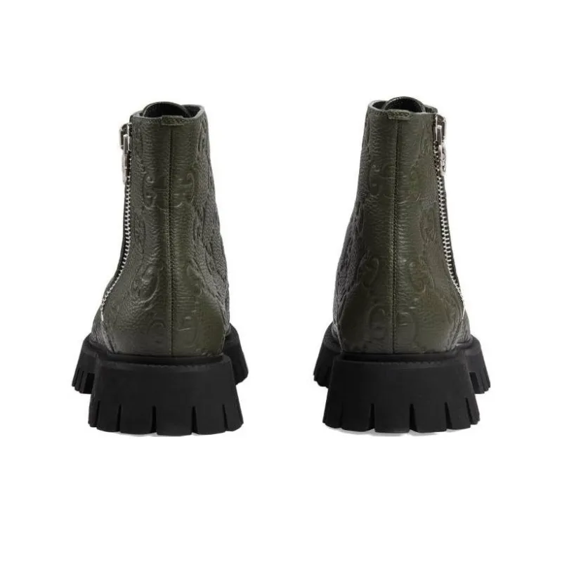 GUCCI Leather Ankle Boot 'GG Monogram Dark Vintage Olive'-4