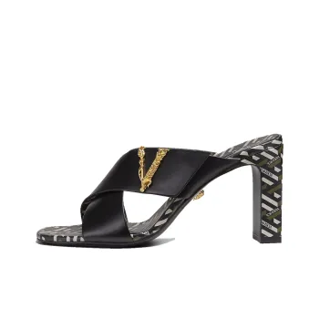 FANSIZHE La Greca Irregular Heel Slide Slippers 10cm Women's Black