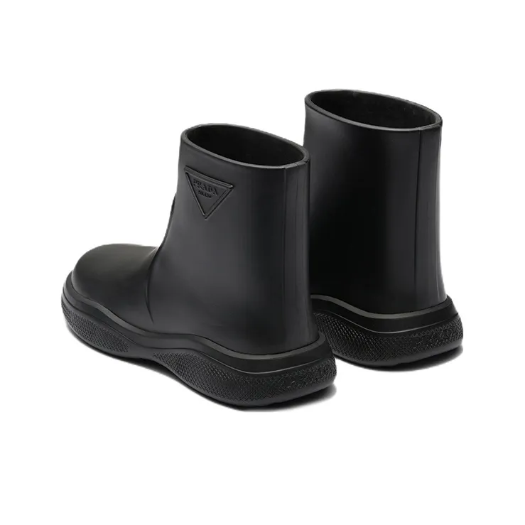 PRADA Pull On Rain Booties Black Rubber Women's-3