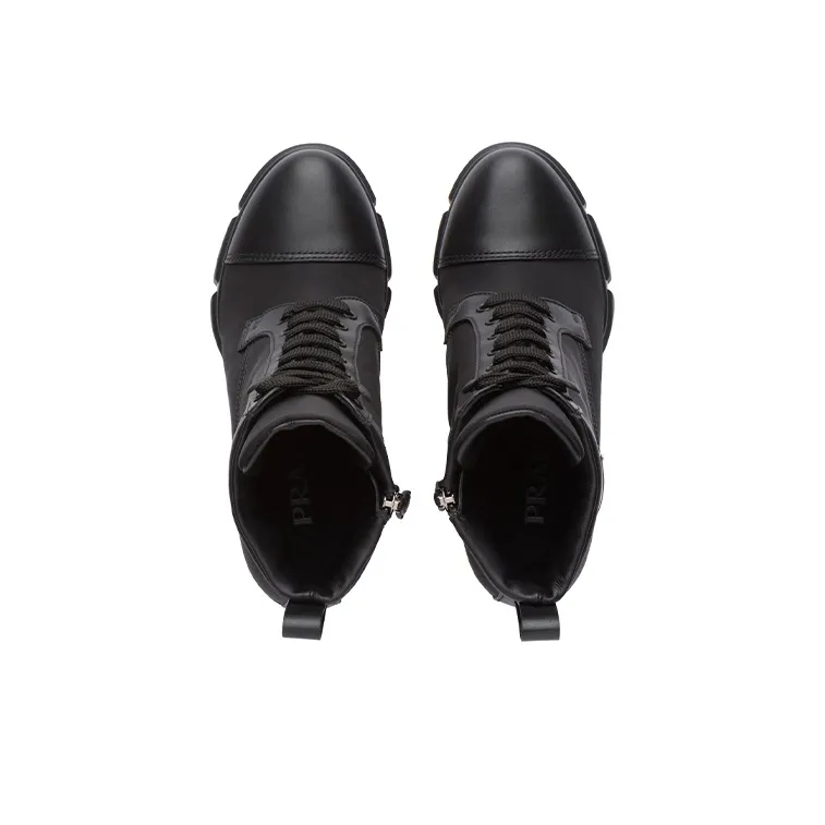 PRADA 110 Mm Nylon Booties Black Brushed Leather Women's-3