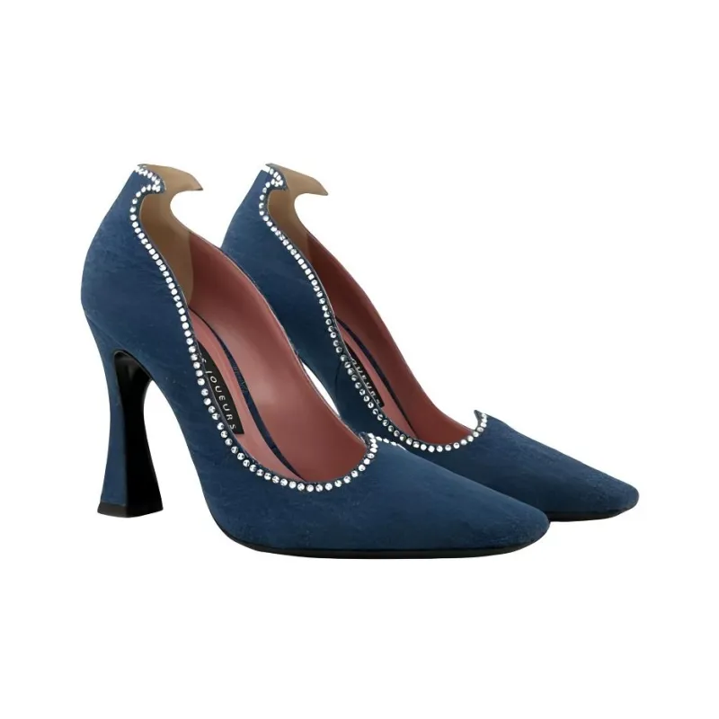 Les Petits Joueurs Taya Spool Heel High Heels 10cm Women's Blue-2