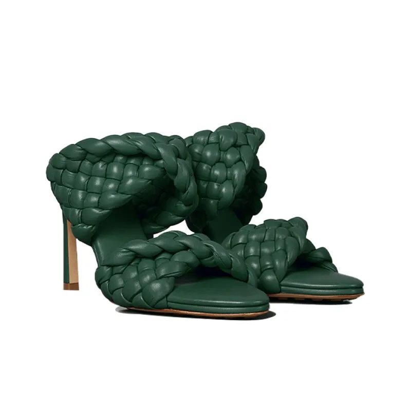 Bottega Veneta Slim Heel Stylish Sandals 9.5cm Women's Dark Green-2