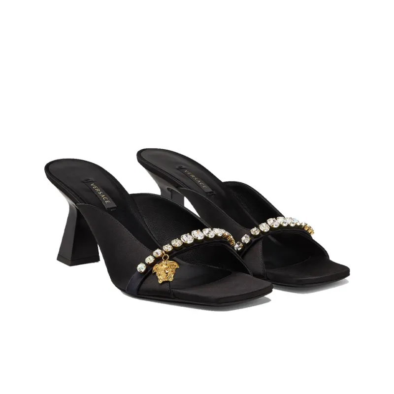 VERSACE La Medusa Spool Heel Slide Slippers 7cm Women's Black-3