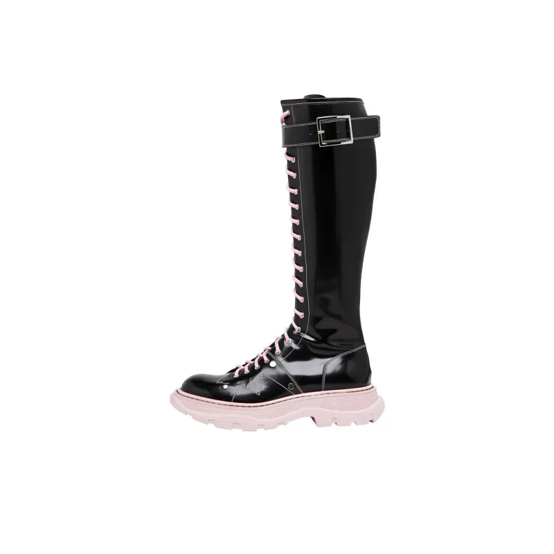 Alexander McQueen Tread Knee high Boots Women's Black Pink-0