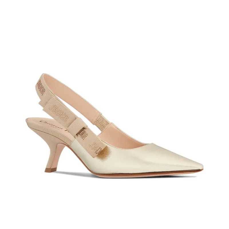 DIOR Slingback Pump Block Heel High Heels 6.5cm Women's Light Gold-1