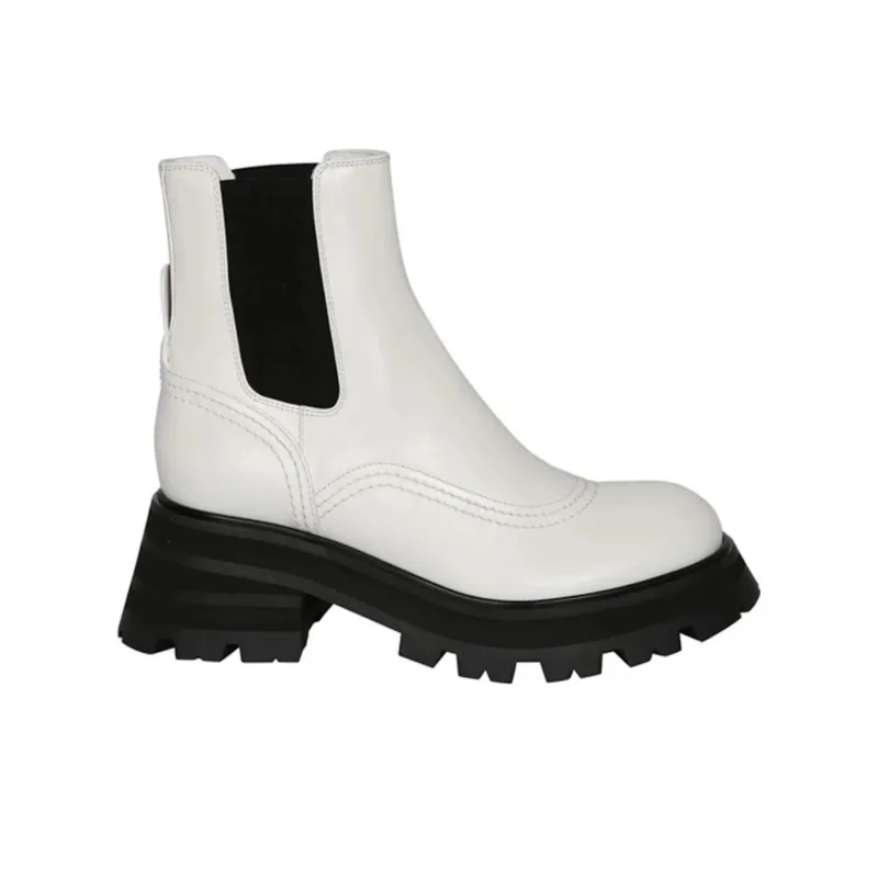 Alexander McQueen Wander Chelsea Boots White Black Women's-1