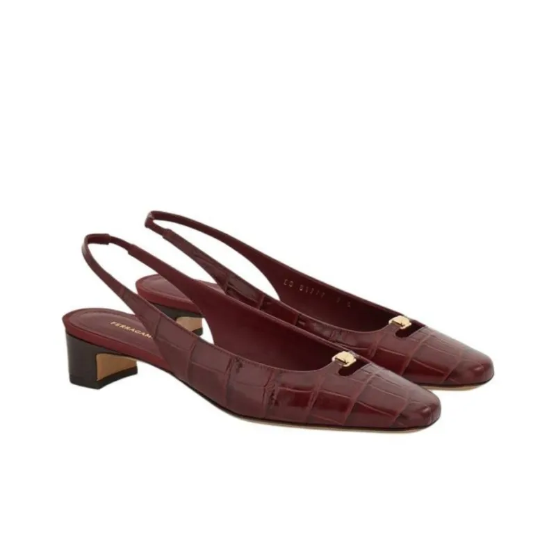 FERRAGAMO Block Heel High Heels 3cm Women's Red-2