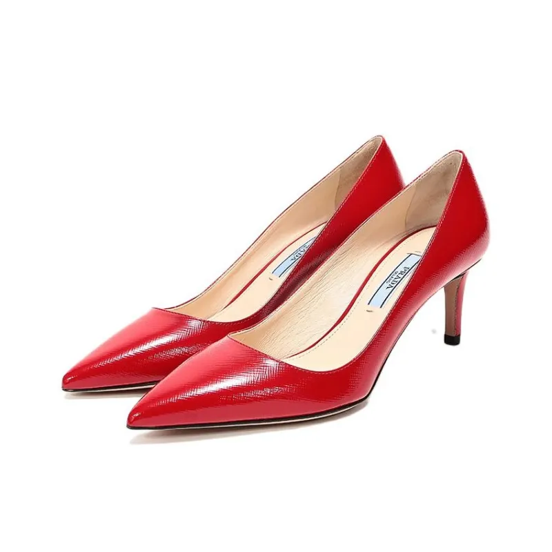 PRADA Pointed Saffiano Leather Heels 'Red' Women's-2