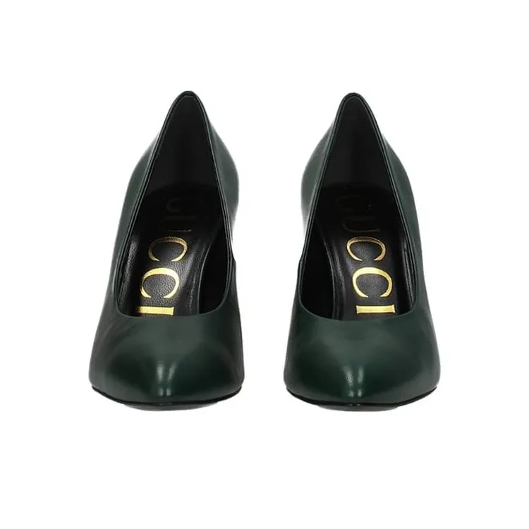 GUCCI Blanca Slim Heel High Heels 9cm Women's Dark Green-3