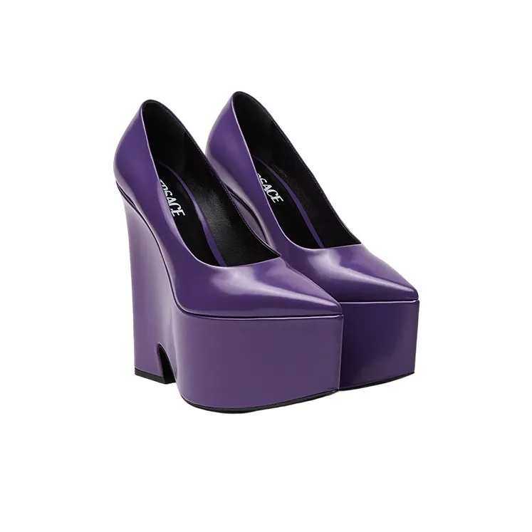 VERSACE Chunky Heel High Heels Women's Purple-2