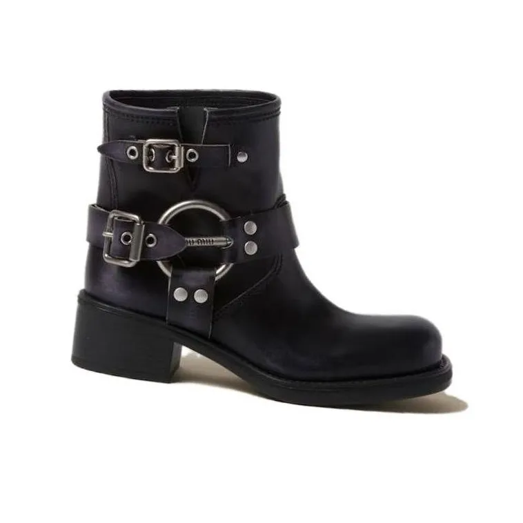 MIU MIU Vintage-Look Leather Ankle Boots-1
