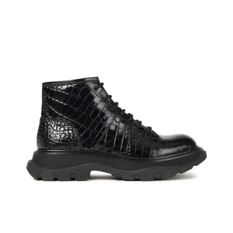 Alexander McQueen Crocodile Effect Hybrid Boots 'Black' Women's-1