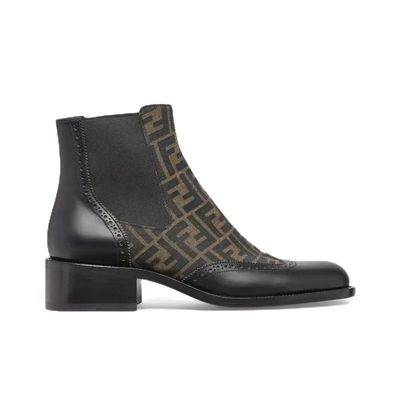 FENDI Monogram-pattern Leather Ankle Boots-1