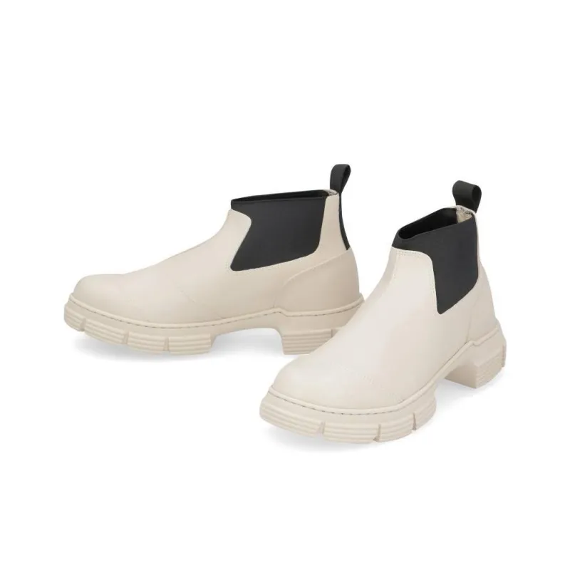 GANNI Crop City Ankle Length Chelsea Boots Women's White Black-4