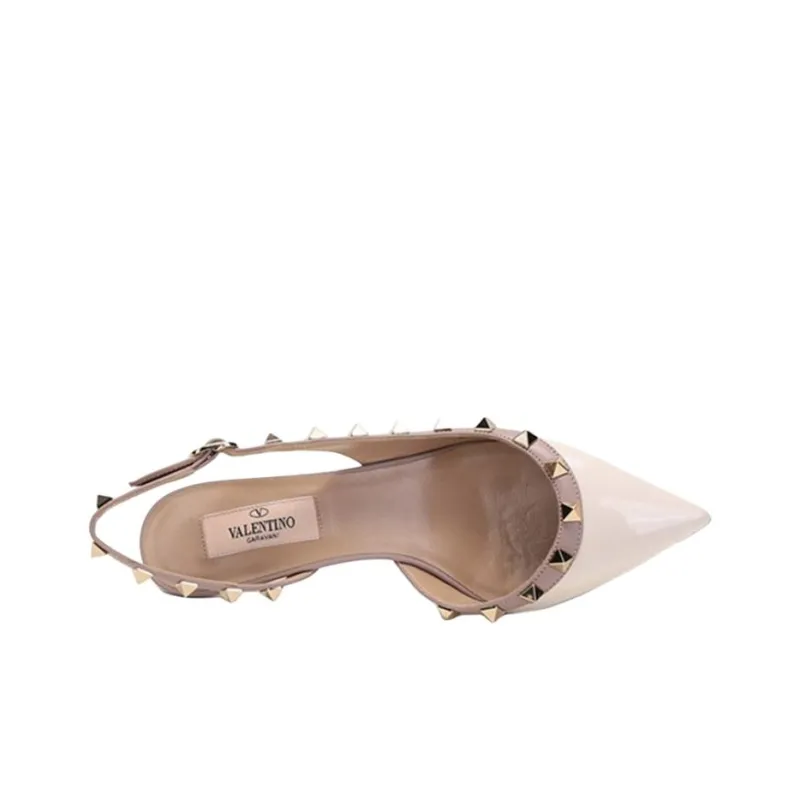 Valentino Rockstud Slim Heel High Heels 5cm Women's Light Ivory Gray Pink-4