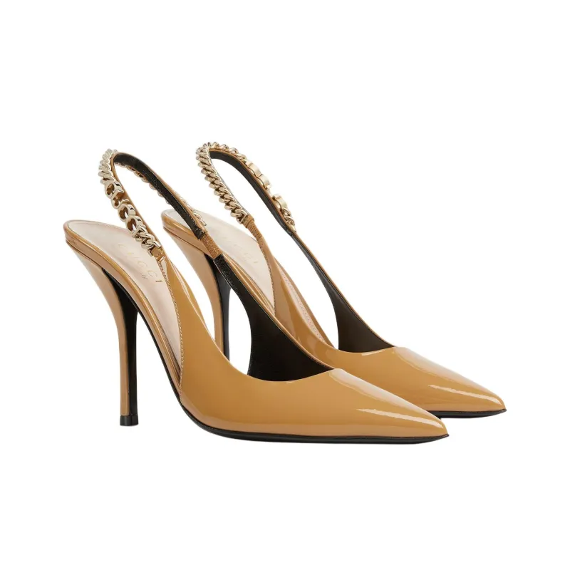 GUCCI SLINGBACK Slim Heel High Heels 10.5cm Women's Khaki-2