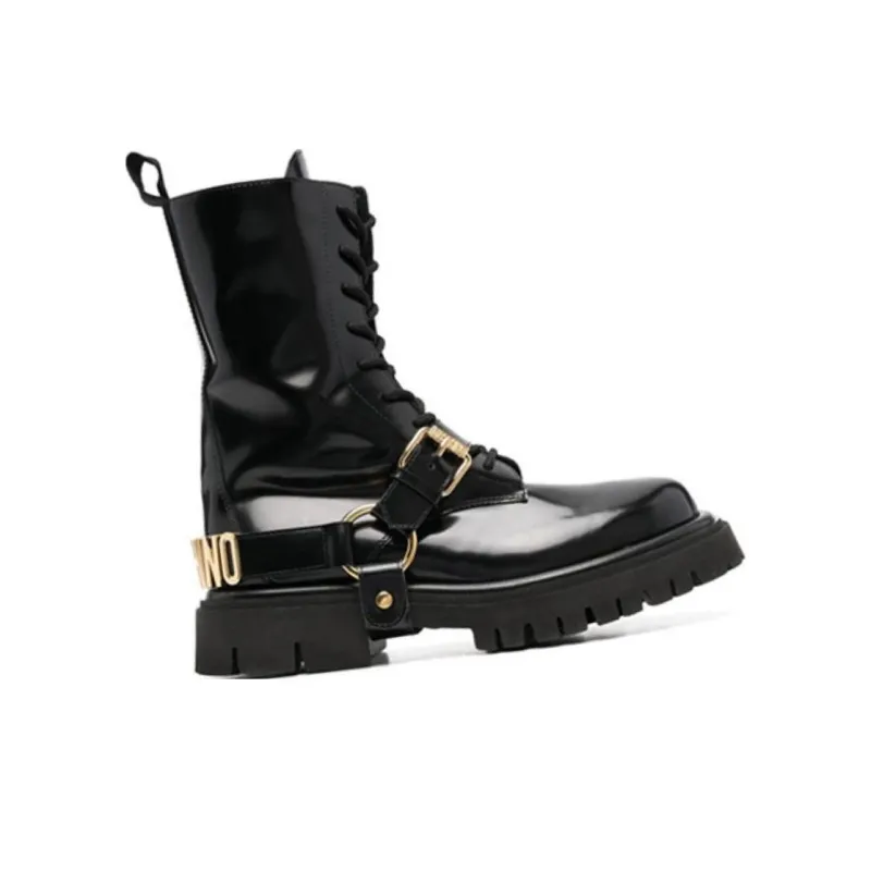 MOSCHINO Ankle Boots Medium Heel Men's Black-3