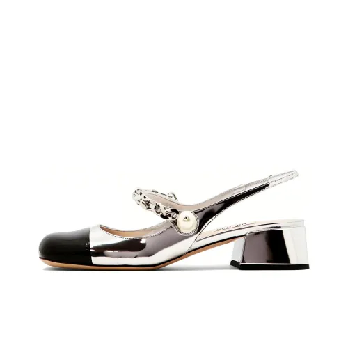 miu Shoes miu Shoes Block Heel High Heels 3.5cm Women's Silver Black