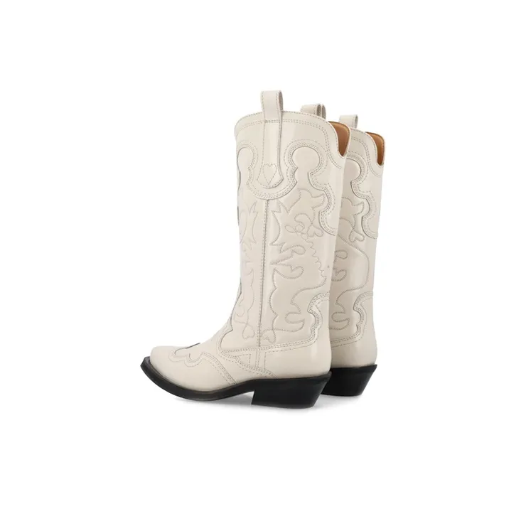 GANNI 40mm Embroidered Mid-calf Western Boots-3