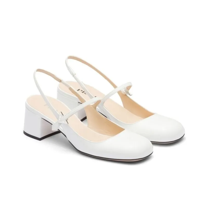 PRADA Block Heel High Heels Women's White-2