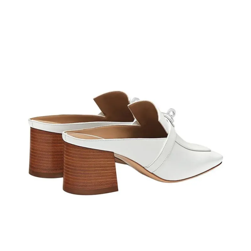 HERMES Blossom Block Heel High Heels Women's White-3