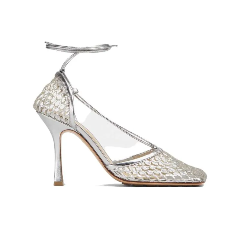 Bottega Veneta Stretch Slim Heel Stylish Sandal Women's Silver-1