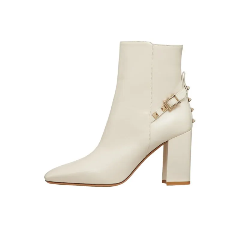 Valentino Rockstud Ankle Boots 9cm Women's White-0