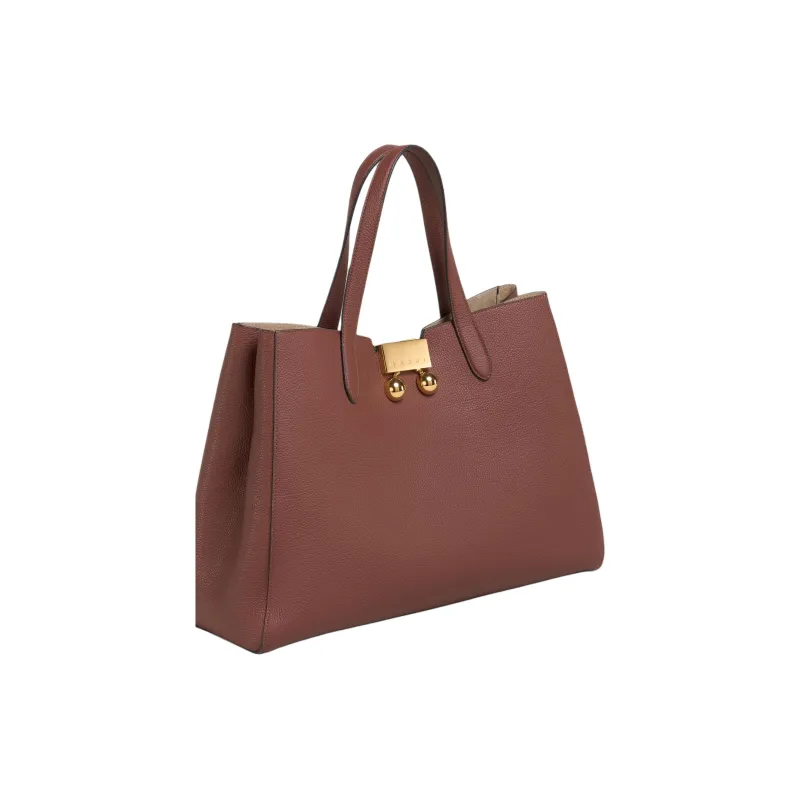 MARNI Calfskin Tote Bag, Shopping Bag, Handbag Medium Size Women's Red Brown-3