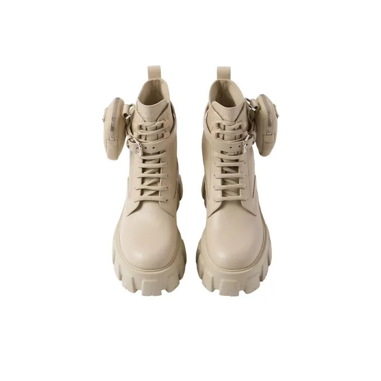 PRADA Monolith 55mm Pouch Ankle Boots Desert Beige Leather Women's-3
