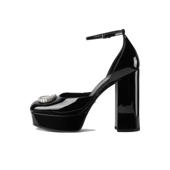 GUCCI Double G Chunky Heel High Heels 11cm Women's Black