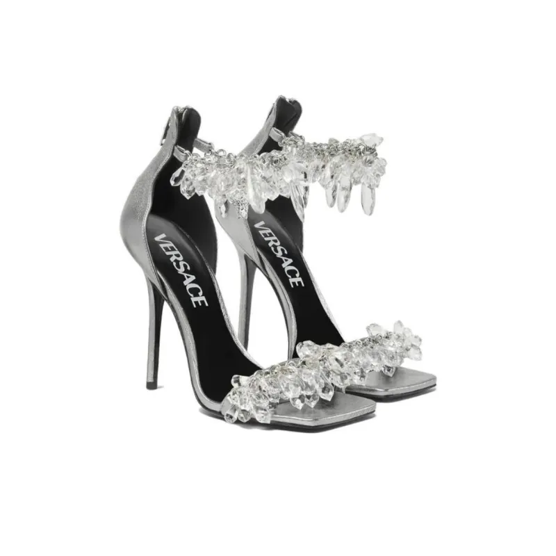 VERSACE Slim Heel High Heels 11.5cm Women's White Silver-2