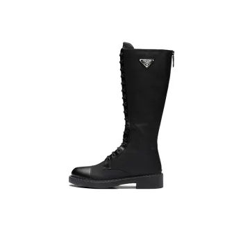 PRADA Women's Brushed Leather And Re-Nylon Boot 'Black'