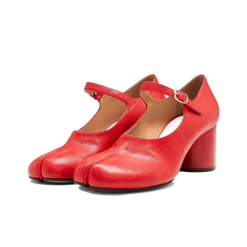 Maison Margiela Tabi Mary-Jane Color Chunky Heel High Heels Women's Red-2