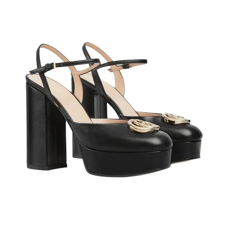 GUCCI Chunky Heel High Heels 11.5cm Women's Black-2