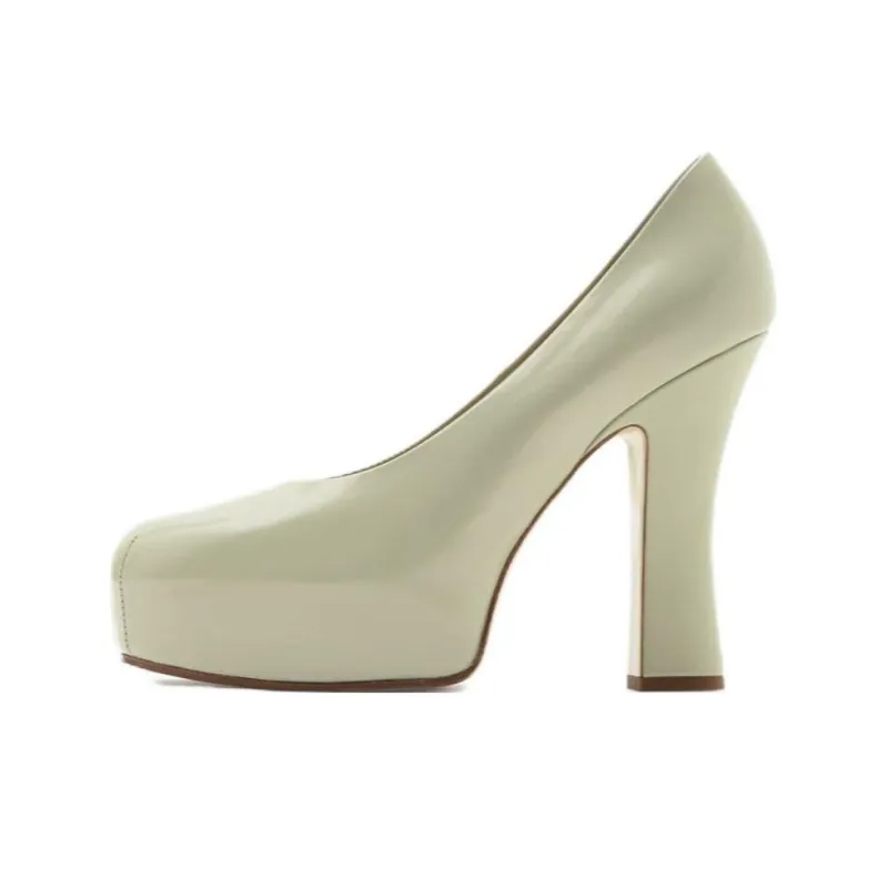 Burberry Arch Chunky Heel High Heels 13cm Women's Gravel Stone Color-0