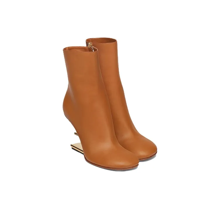 FENDI First Ankle Boots 9.5cm Women's Brown-3