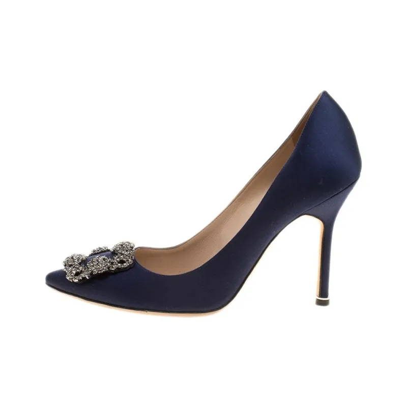 MANOLO BLAHNIK Hangisi High Heels 8.5cm Women's Blue-0