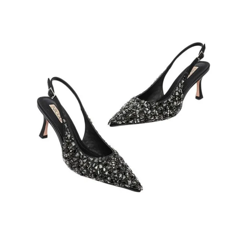 NICOLI Foligne Slim Heel High Heels 7cm Women's Black-4