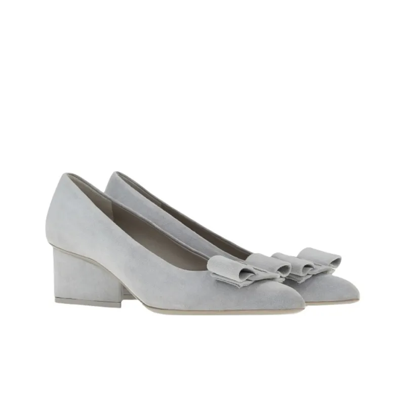 FERRAGAMO Viva Block Heel High Heels 5.5cm Women's Gray-1