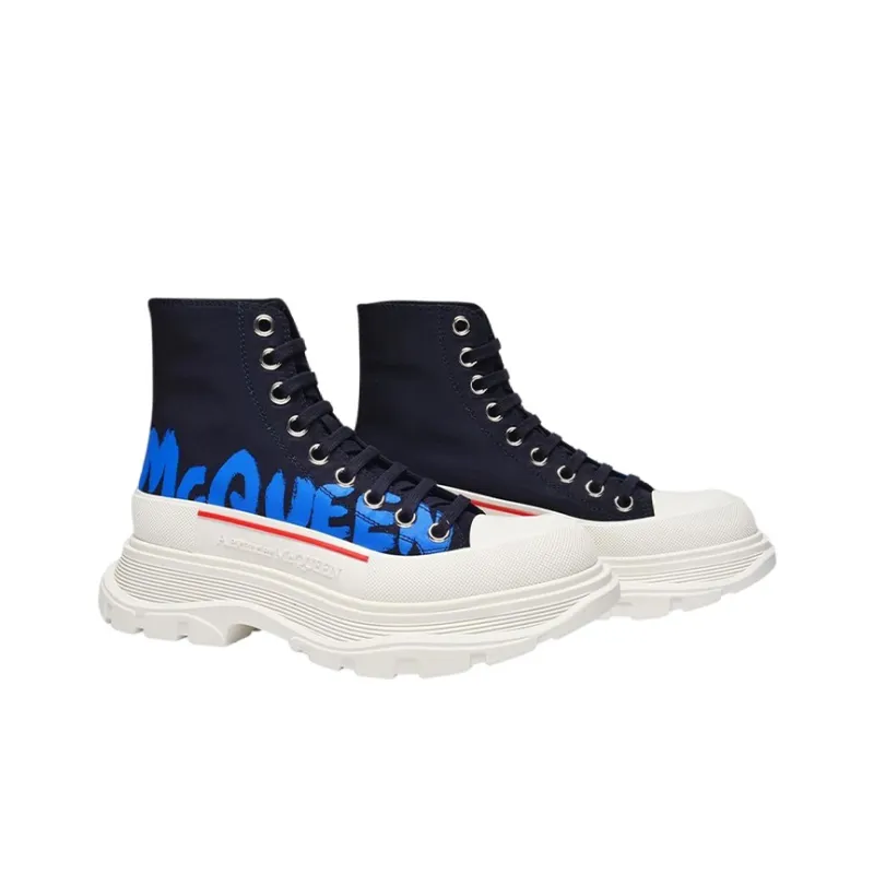 Alexander McQueen Tread Slick Boots Graffiti Logo Blue Women's-2