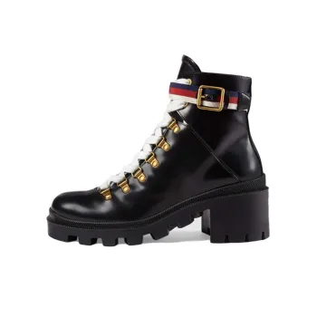 GUCCI Sylvie Web 55mm Ankle Boot Black Leather Women's