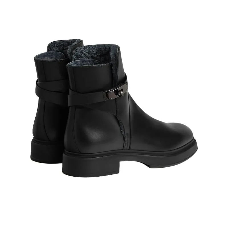 HERMES Veo Ankle Boots 3.4cm Men's Black-3