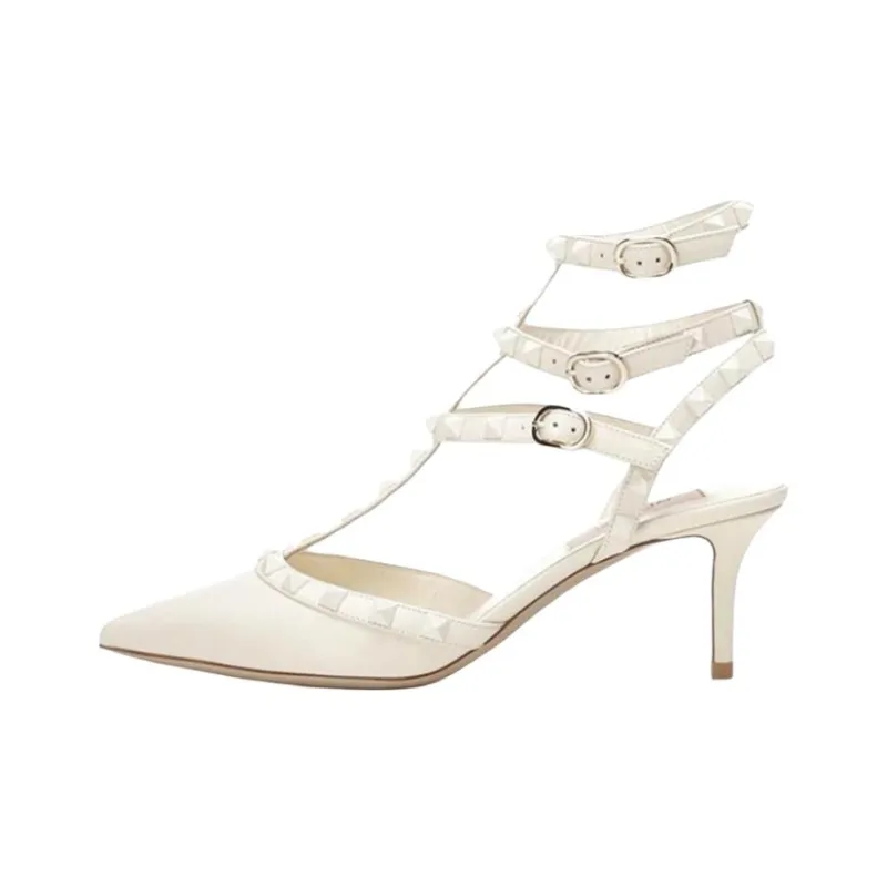 Valentino Rockstud Slim Heel High Heels Women's White-0