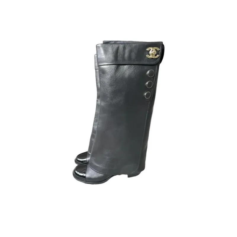 CHANEL Knee high Boots Women's Black-2